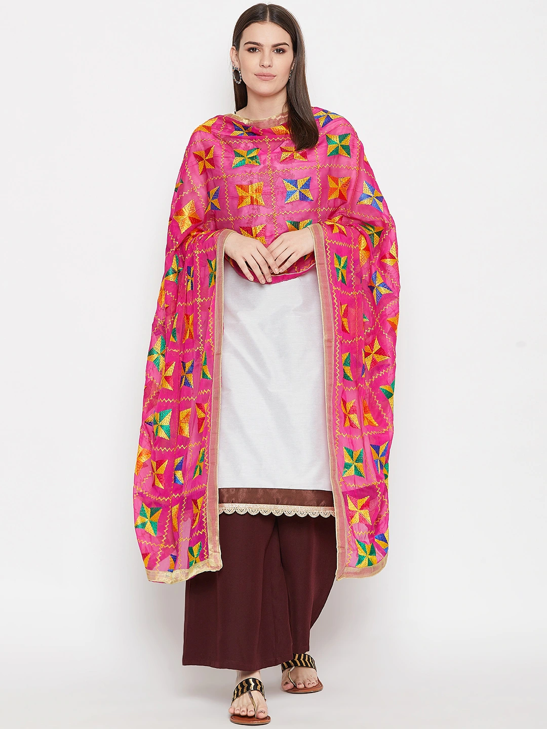 womens multicolor phulkari for casual wear