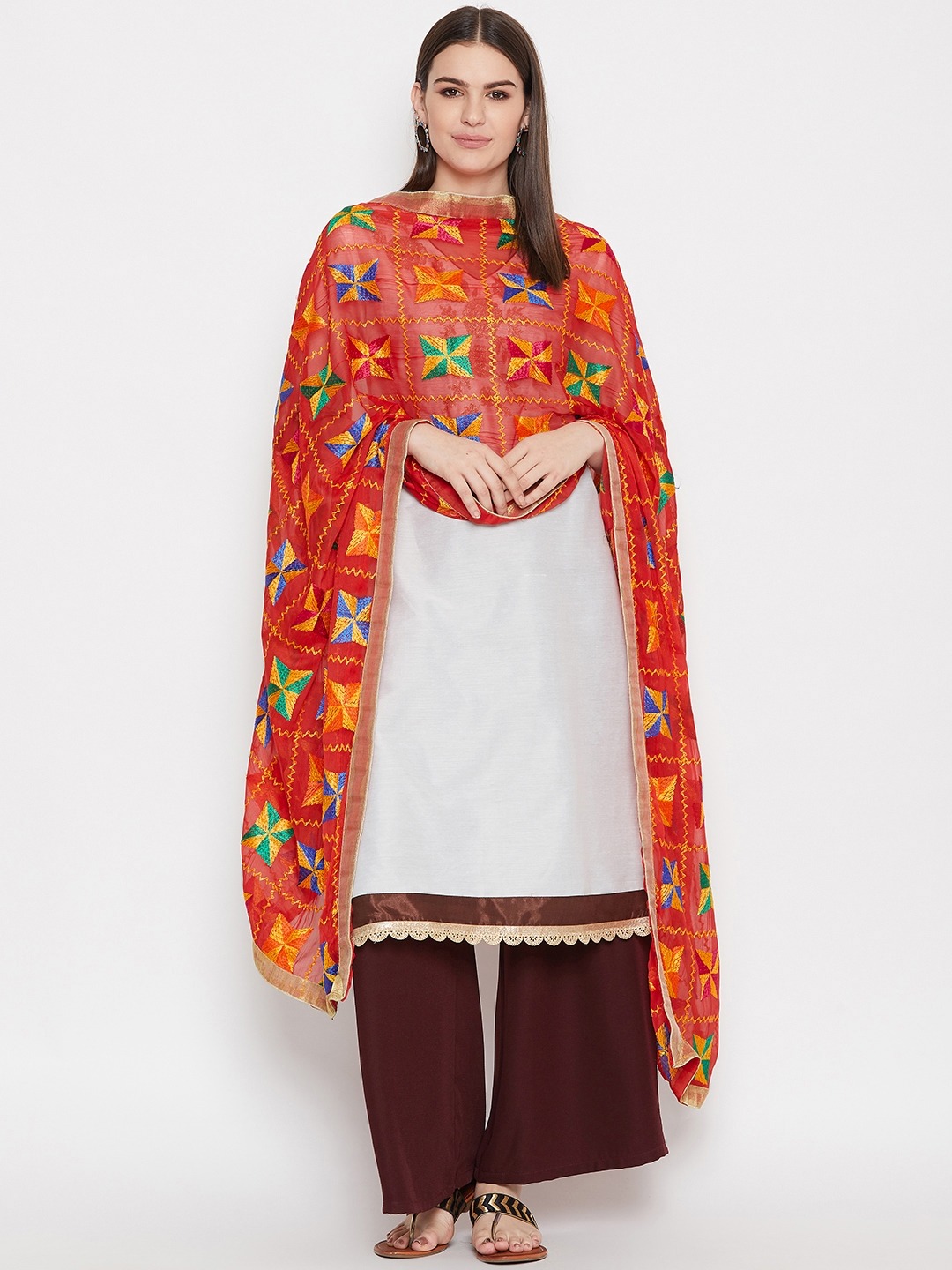 womens multicolor phulkari for casual wear