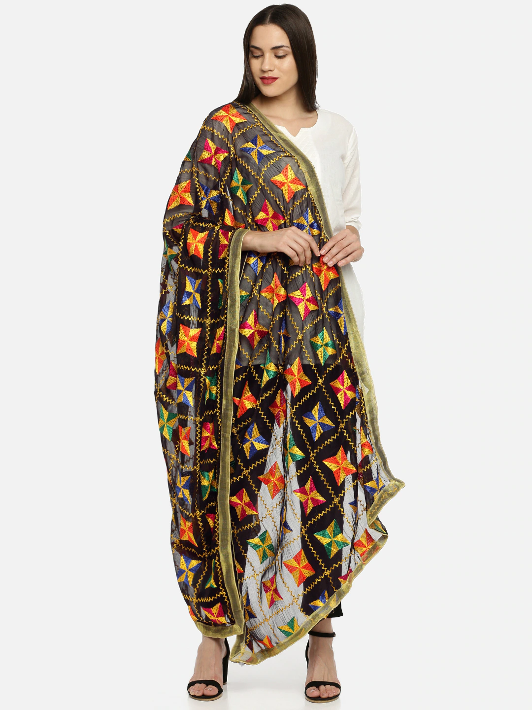 womens multicolor phulkari for casual wear