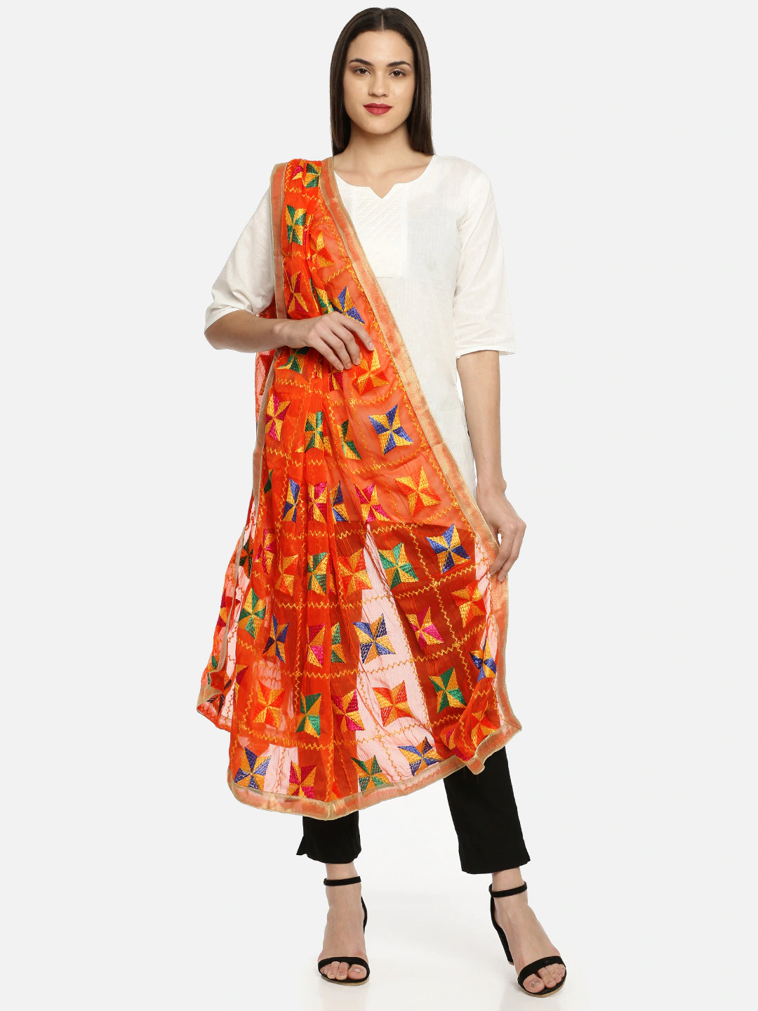 womens multicolor phulkari for casual wear