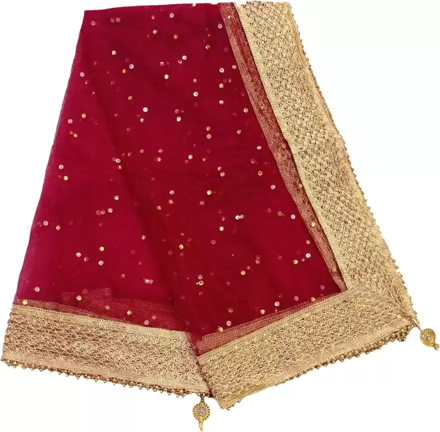 Net Embellished Women Dupatta With Golden Border (Colors Available)