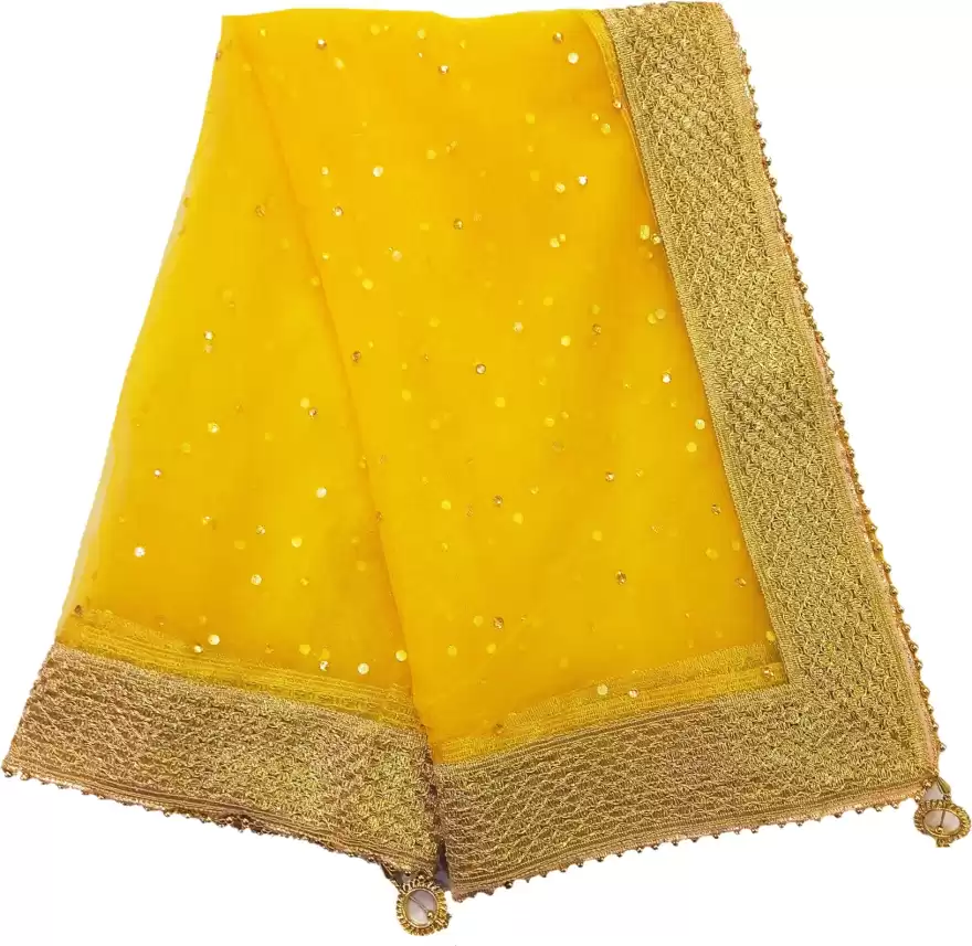 Net Embellished Women Dupatta With Golden Border (Colors Available)