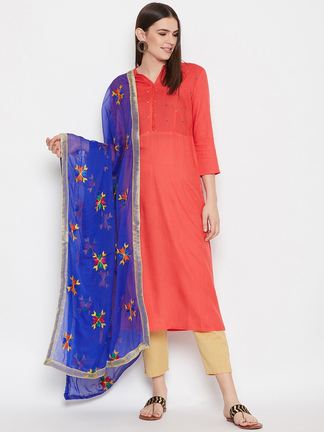 Traditional Simple Floral Butti Phulkari Dupatta - Various Colours