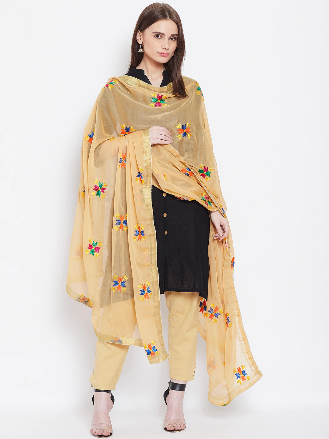 Traditional Simple Floral Butti Phulkari Dupatta - Various Colours